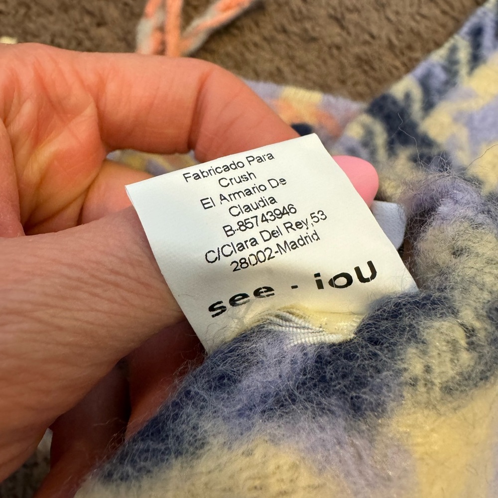 2 FOR $25 I See U Wool Blend Scarf Wrap Periwinkle Plaid Shawl Made In MADRID - Picture 6 of 6